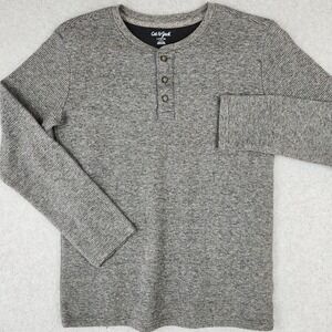 Cat Jack Kids Boys Long Sleeve Henley Shirt Gray Stripe Size L 12 14